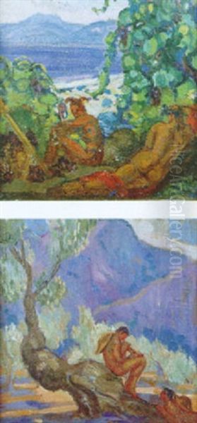 Escena Mitologica, Figuras En Un Paisaje Oil Painting by Carlos Alberto Castellanos