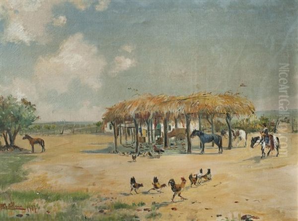 Patio Con Gallinas Oil Painting by Roberto Castellanos