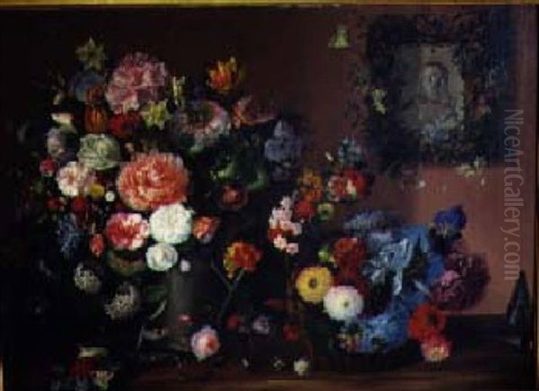 Still Life Of Flowers On A Ledge Oil Painting by Tommaso Castellini