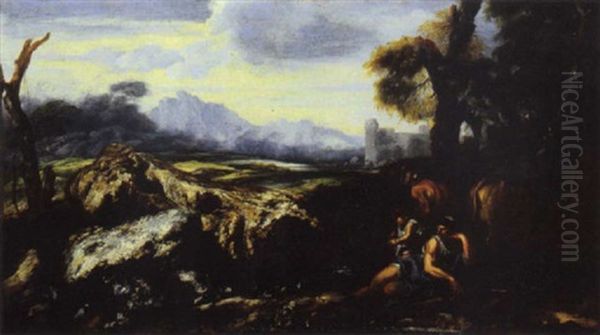 Paesaggio Classico Con Contadini E Armenti Oil Painting by Francesco Castiglione