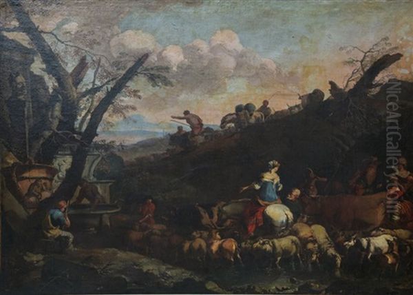 Paysans Et Leurs Troupeaux Oil Painting by Giovanni Benedetto Castiglione