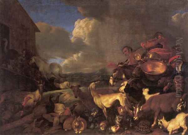Entrata Degli Animali Nell'arca Oil Painting by Giovanni Benedetto Castiglione