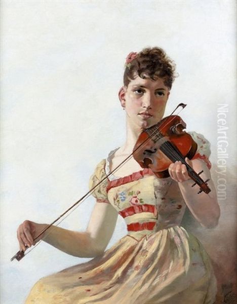 Junge Geigenspielerin Oil Painting by Edouard Castres
