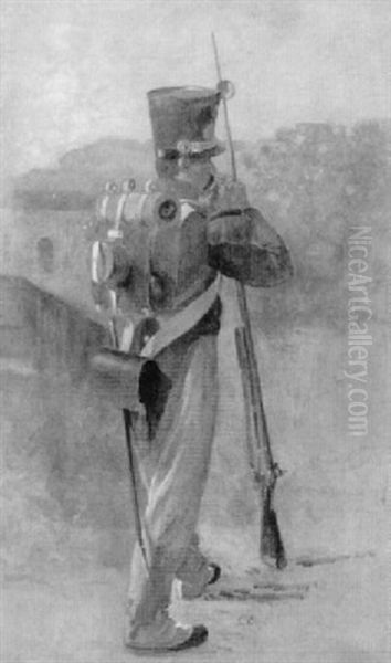 Ruckenansicht Eines Franzosischen Infanteristen Mit Gewehr Oil Painting by Edouard Castres