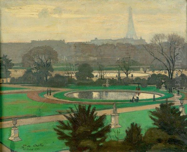 Le Jardin Des Tuileries En Automne Oil Painting by Paul De Castro