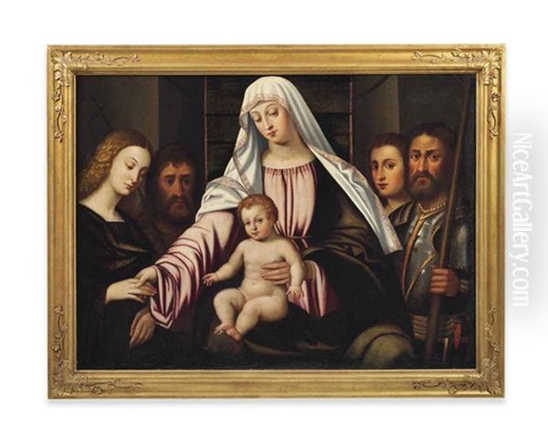 The Madonna And Child With Four Saints, Including John The Baptist, Michael And Catherine Oil Painting by Vincenzo di Biagio Catena