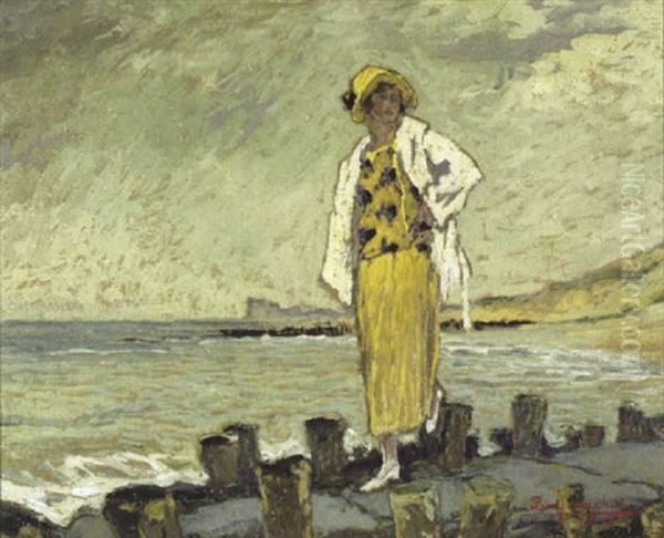 Sur Le Brise-lames, Duinbergen Oil Painting by Paul Cauchie