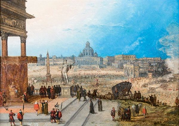 Reception D'un Souverain A Rome Oil Painting by Louis de Caullery