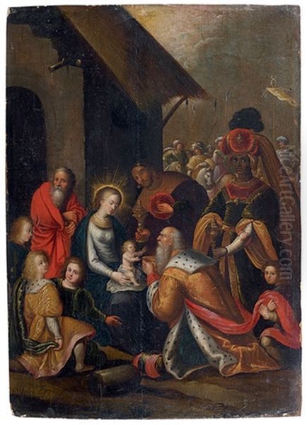 L'adoration Des Bergers (in 2 Parts) Oil Painting by Louis de Caullery