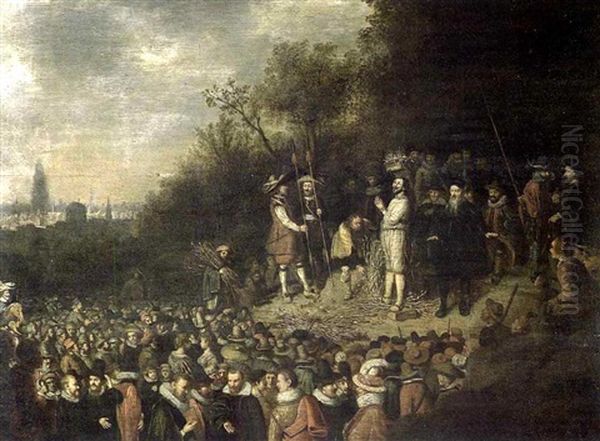 Evenement Historique Avec Scene D'execution (vue D'anvers?) Oil Painting by Louis de Caullery