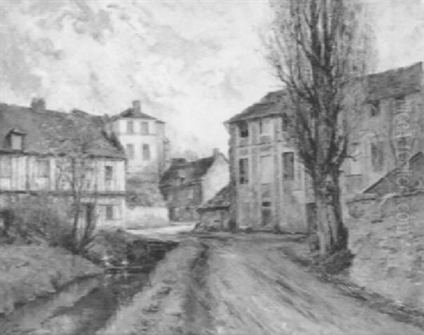 Hauser Am Kanal Oil Painting by Louis Edouard Isidore Cauvin