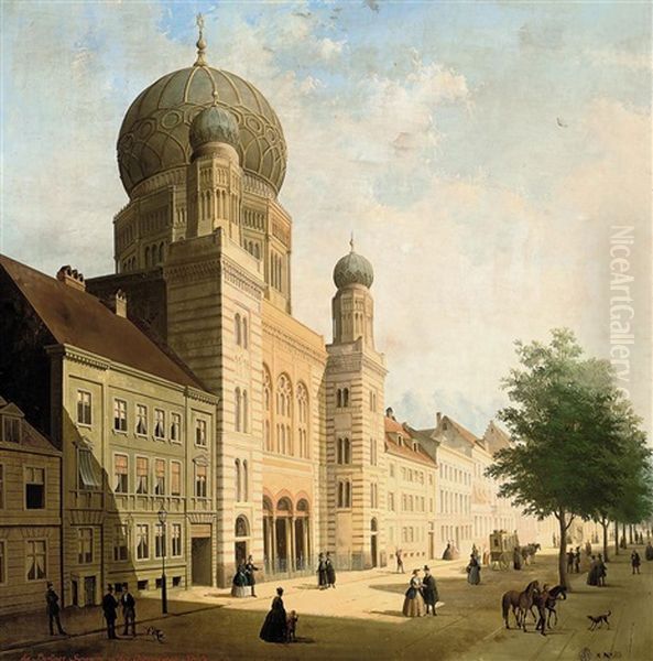 The Synagogue In The Oranienburger Strass, Berlin Oil Painting by Emile Pierre Joseph de Cauwer