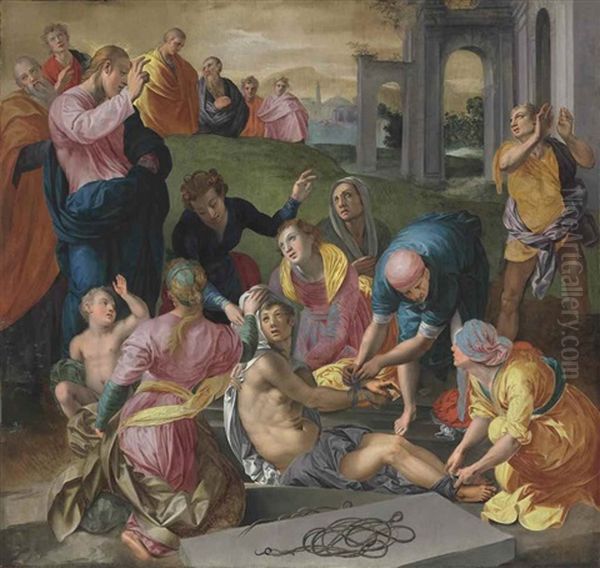 The Raising Of Lazarus Oil Painting by Mirabello Cavalori (Salincorno)