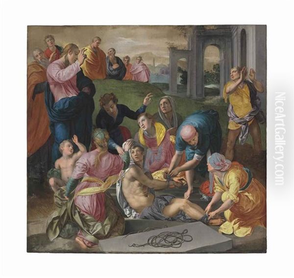 The Raising Of Lazarus Oil Painting by Mirabello Cavalori (Salincorno)