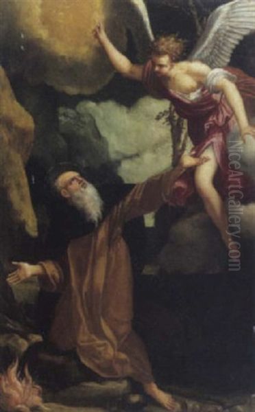 Sant' Antonio Abate E L'angelo Oil Painting by Giacomo Cavedone