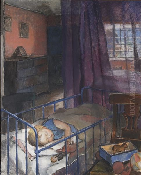 Sleeping Child (kasarminpiha) Oil Painting by Alvar Cawen