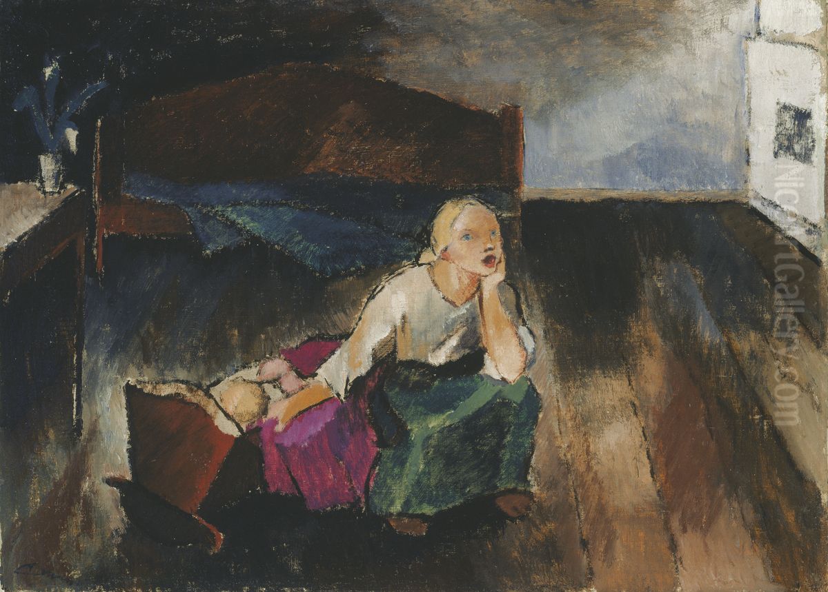 Kehtolaulu Oil Painting by Alvar Cawen