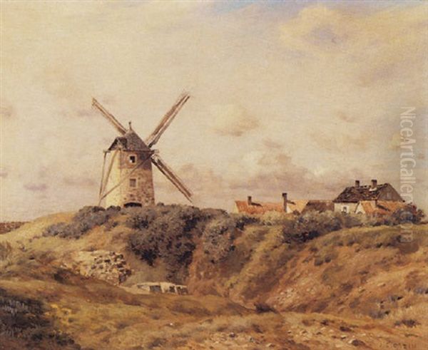 A Windmill Oil Painting by Jean-Charles Cazin