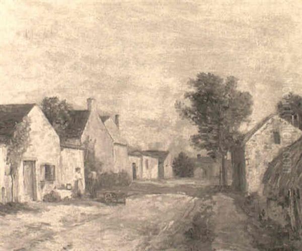 Cottages On A Country Path Oil Painting by Jean-Charles Cazin