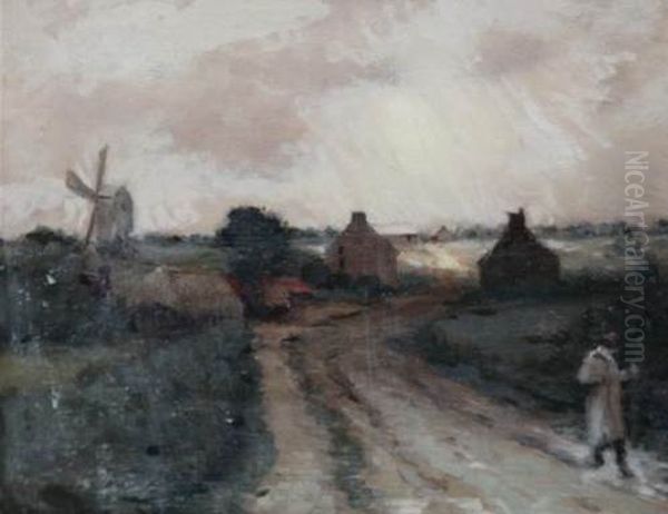 Figure On A Country Lane Oil Painting by Marie, Nee Guillet Cazin
