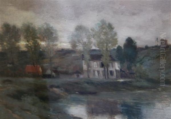 Lakeside House Oil Painting by Marie, Nee Guillet Cazin