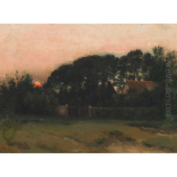 Equihen Pres Boulogne, France Sunset Oil Painting by Marie, Nee Guillet Cazin