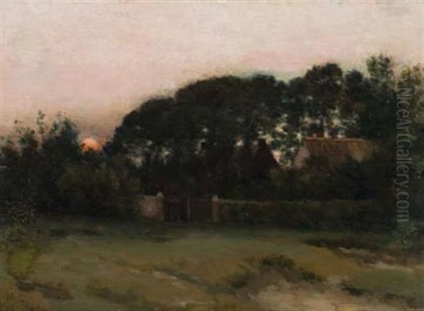 Equitien Pres Boulogne - Sunset Oil Painting by Marie, Nee Guillet Cazin