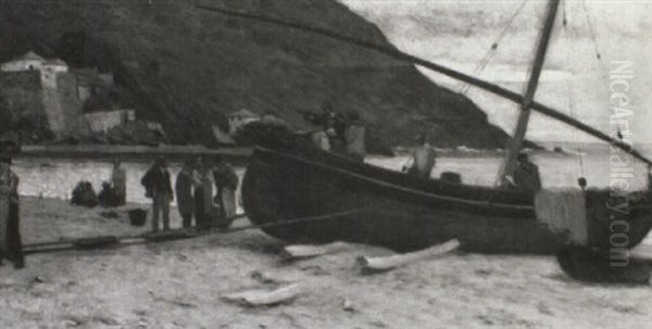 Fisherfolk In A Cove Oil Painting by Marie, Nee Guillet Cazin