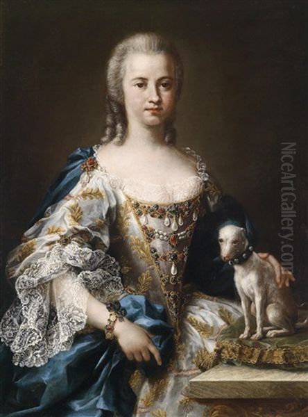Portrat Einer Dame Mit Ihrem Schosshund Oil Painting by Sebastiano Ceccarini