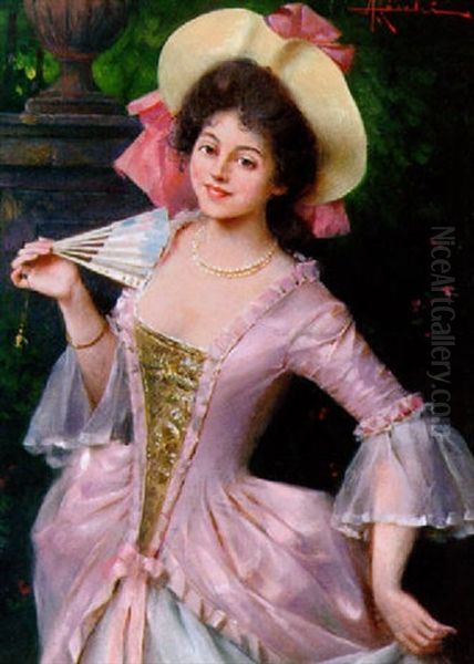 Kvinna Med Solfjader Oil Painting by Adriano Cecchi