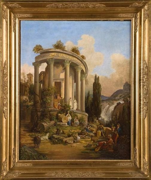 Temple De La Sybille Anime A Tivoli Oil Painting by Francois Celestin
