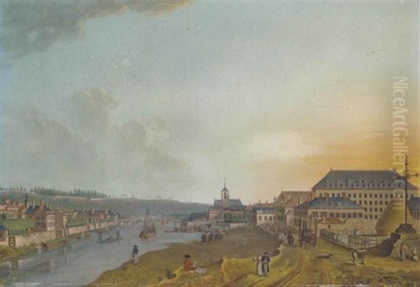 Vue De Corbeil Oil Painting by Auguste Louis, Marquis de Rossel De Cercy