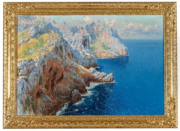 Acantilado De La Costa Nord, Cova De Ses Bruixes, Mallorca Oil Painting by Lorenzo Cerda y Bisbal