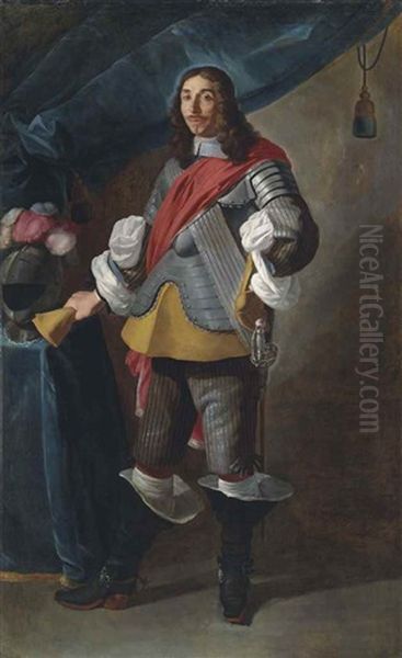 Portrait Of Baron Ignazio De Pizzis, Full-length, In Half-armour And A Sash Over A Buff Jerkin And Breeches Oil Painting by Carlo Ceresa