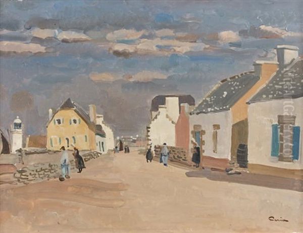 Rue Bretonne Animee Oil Painting by Edmond Ceria