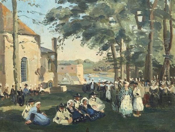 Fete Bretonne Oil Painting by Edmond Ceria