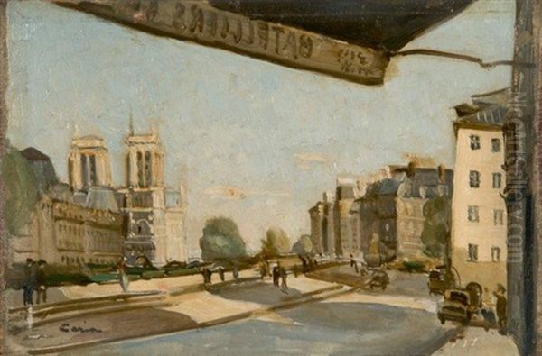 Vue De Notre-dame Prise De La Terrasse Des Bateliers Oil Painting by Edmond Ceria