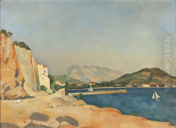 Bord De Mer, En Arriere-plan, La Montagne Oil Painting by Edmond Ceria
