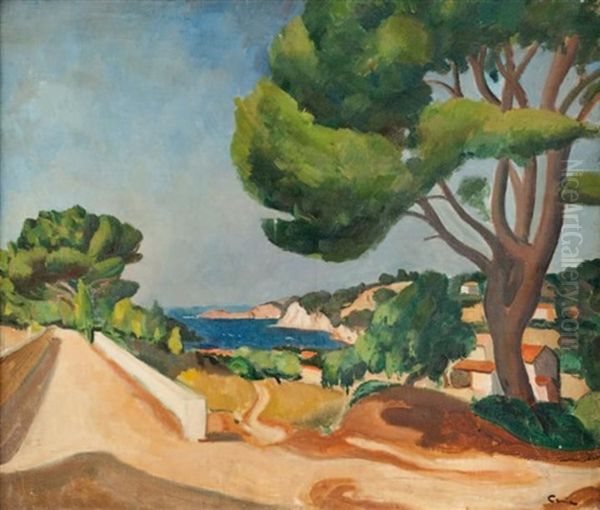 Route De Bord De Mer A Sanary Oil Painting by Edmond Ceria