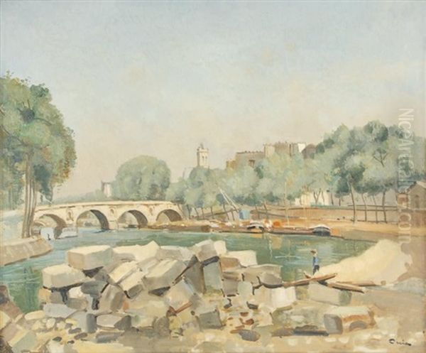 Les Quais A Paris Oil Painting by Edmond Ceria