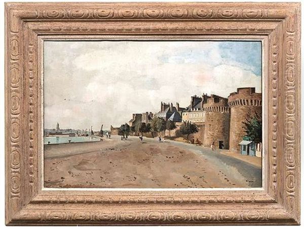 Uferpromenade Vor Den Toren Einer Historischen Altstadt Oil Painting by Edmond Ceria