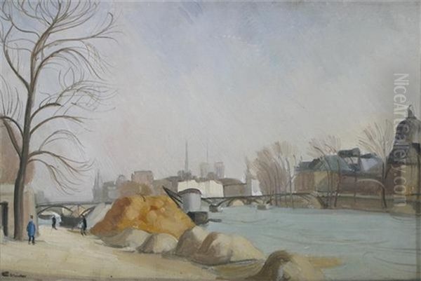 The Pont Des Arts, Paris Oil Painting by Edmond Ceria