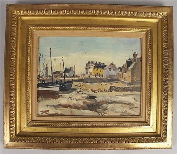 Village View Of Port Oil Painting by Edmond Ceria