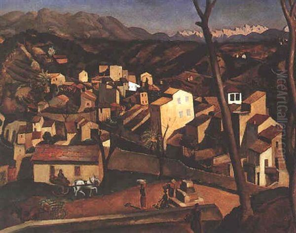 Village Des Pyrenees Oil Painting by Edmond Ceria