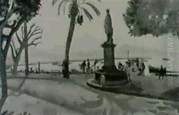 Place D'un Port Mediterraneen Oil Painting by Edmond Ceria