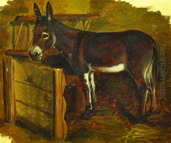 Donkey In The Stable Oil Painting by Jaroslav Cermak