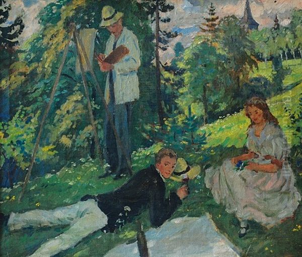 With A Painter On A Picnic Oil Painting by Jaromir Cerny