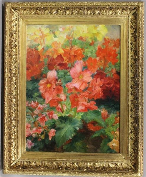 Bouquet De Fleurs Rouge Oil Painting by Achille Theodore Cesbron
