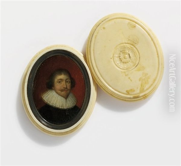 A Gentleman, In Black Satin Doublet, White Lace Falling Ruff, Centre-parted Short Brown Hair, Moustache And Pointed Beard Oil Painting by Cornelis van Ceulen