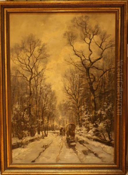 Winters Laan Met Huifkar Oil Painting by Nico Cevat